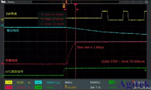 使用泰克示波器和AFG測試電源的負(fù)載瞬態(tài)響應(yīng)(圖6)